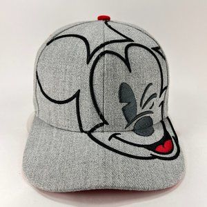 Disney Mickey Mouse Logo Snap Back Cap Hat Marled Gray Red Theme Park Adult Mens